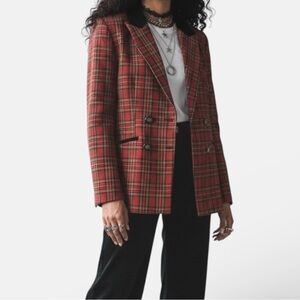 Vintage Red Tartan Plaid Fouble Breasted Blazer Sz Small